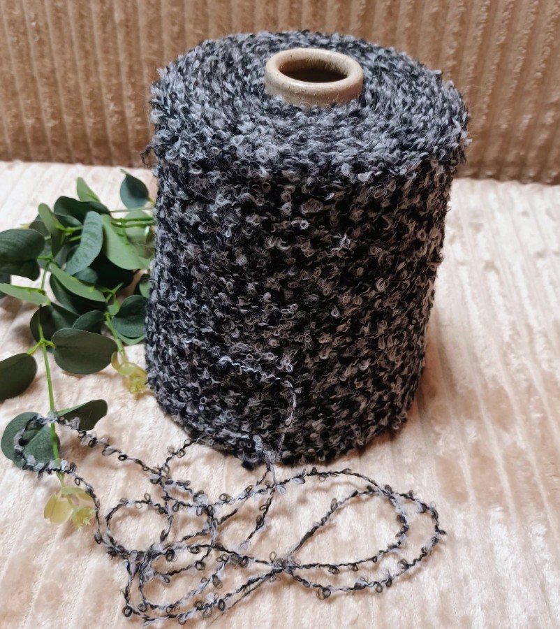 Buklė siūlai su alpaka – perlas su juoda (100 g)