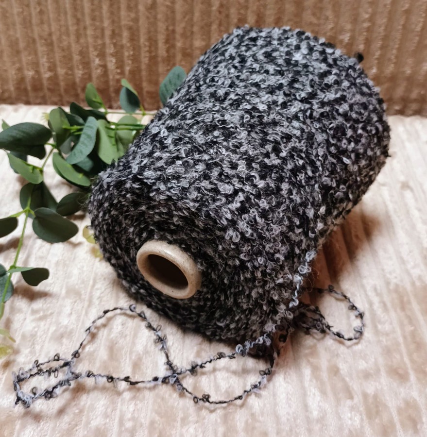 Buklė siūlai su alpaka – perlas su juoda (100 g)