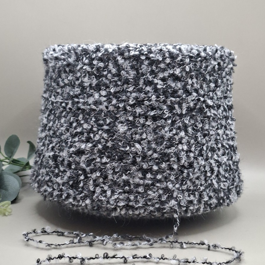 Buklė siūlai su alpaka – perlas su juoda (100 g)