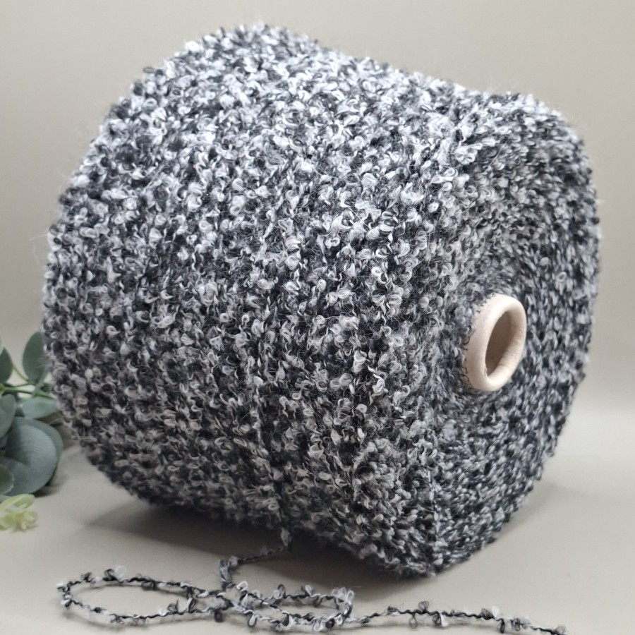 Buklė siūlai su alpaka – perlas su juoda (100 g)