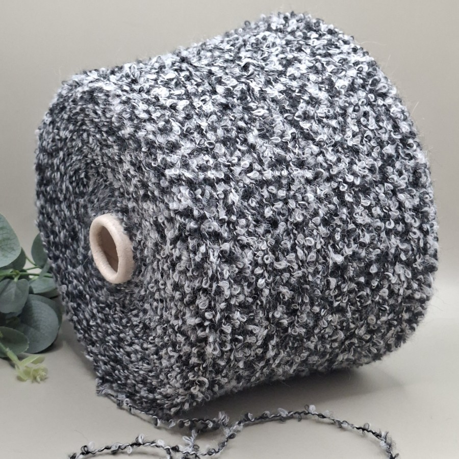 Buklė siūlai su alpaka – perlas su juoda (100 g)