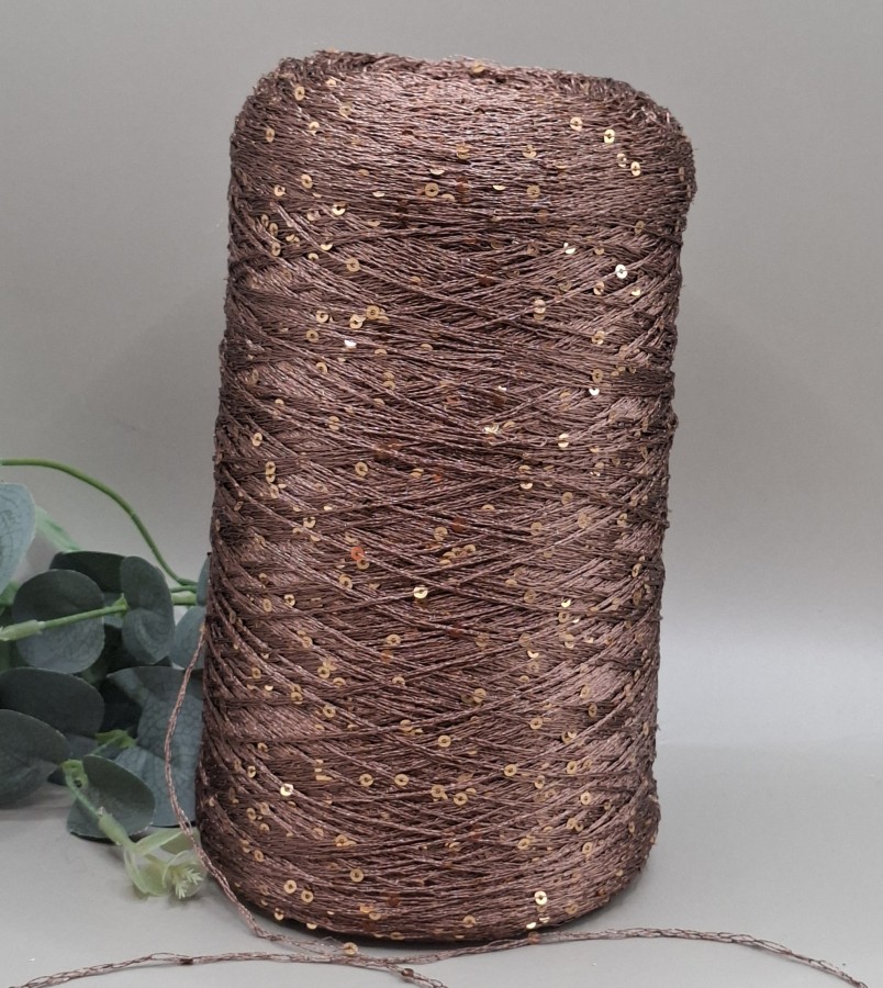 Dekoratyviniai siūlai – rusvai variniai su aukso žvyneliais (100 g)