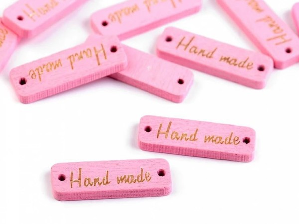 Medinė etiketė „Hand made“, 10 × 30 mm