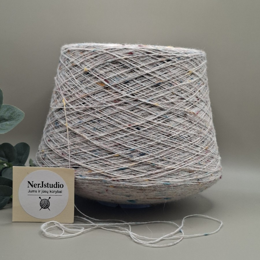 Merino vilnos siūlai tvidas – kreminė (natūrali), ploni ir švelnūs (100 g)