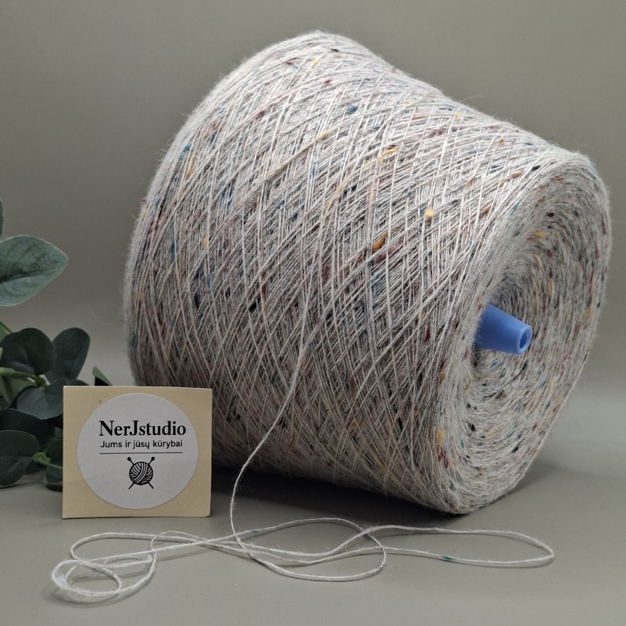 Merino vilnos siūlai tvidas – kreminė (natūrali), ploni ir švelnūs (100 g)