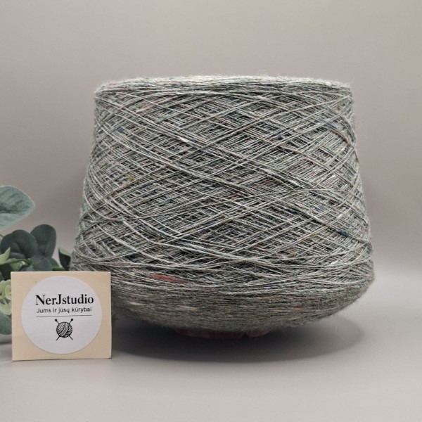 Merino vilnos siūlai tvidas – samaninė žalsva, ploni ir švelnūs (100 g)