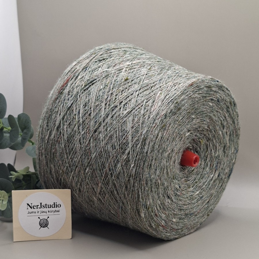 Merino vilnos siūlai tvidas – samaninė žalsva, ploni ir švelnūs (100 g)
