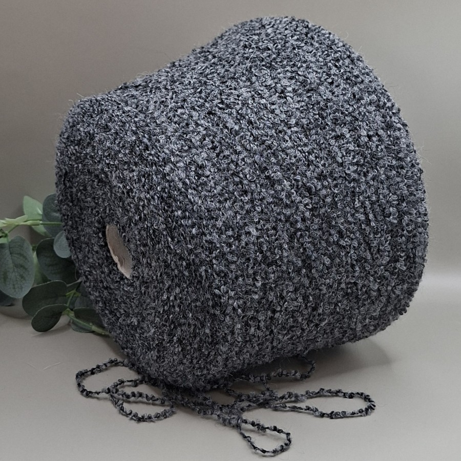 Faktūriniai buklė siūlai – grafitiniai, pilki ir juodi BOUCLÉ MISTO LANA (100 g)