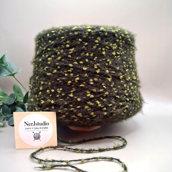Pusvilnės siūlai su burbuliukais – tamsiai žali (100 g)