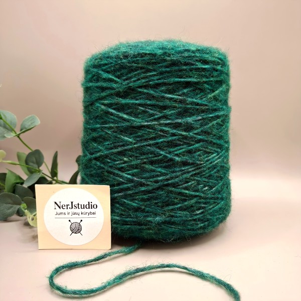 Siūlai su alpaka ir vilna – pūkuota žalia virvelė PALMA (100 g)