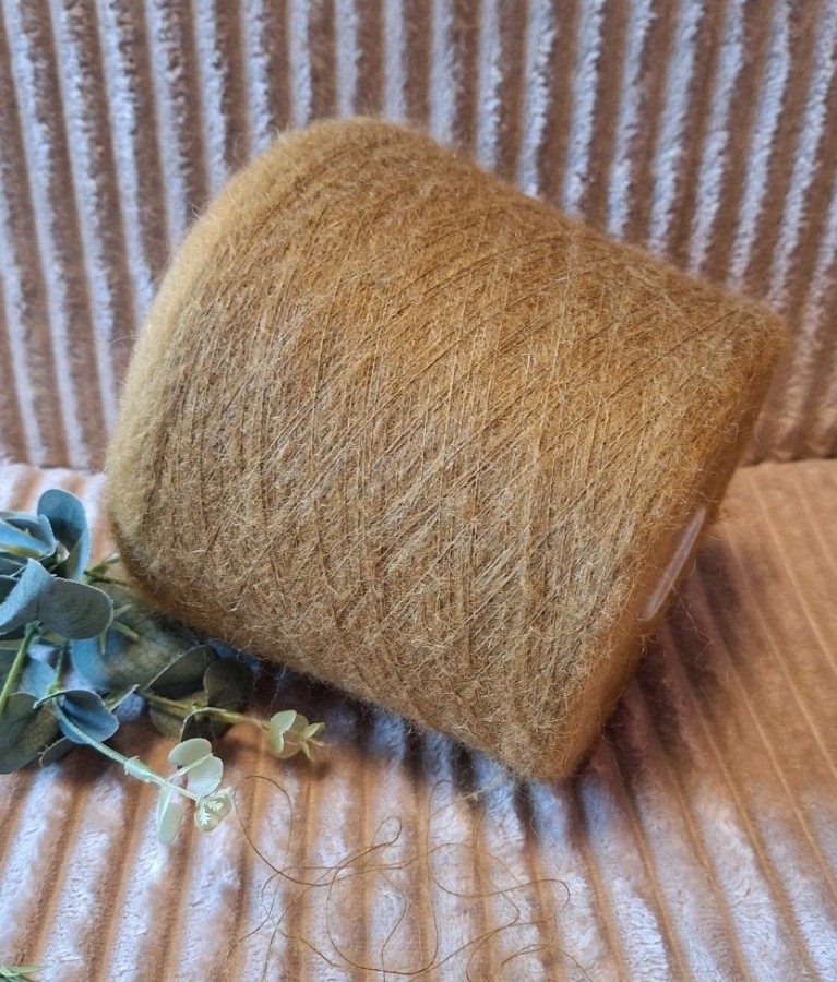 Superkid moherio siūlai su baby alpaka – Camel verdastro (50 g)