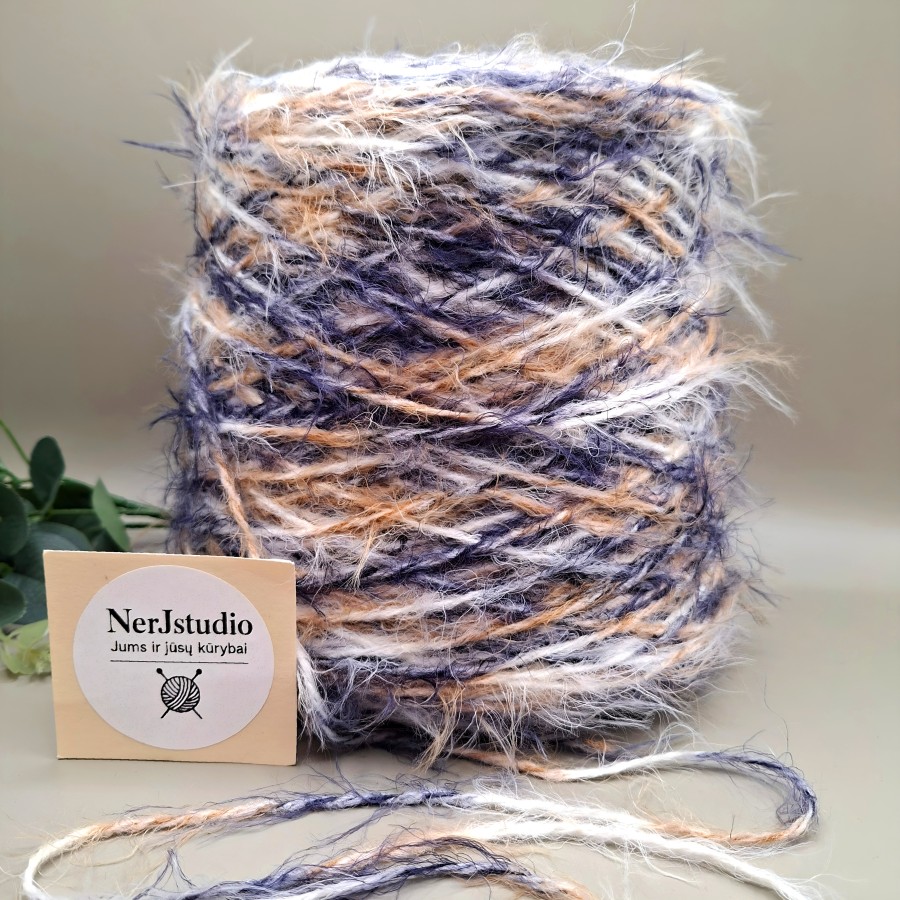 Tekstūriniai siūlai „žolytė“ su merino vilna ir alpaka – melanžiniai (100 g)