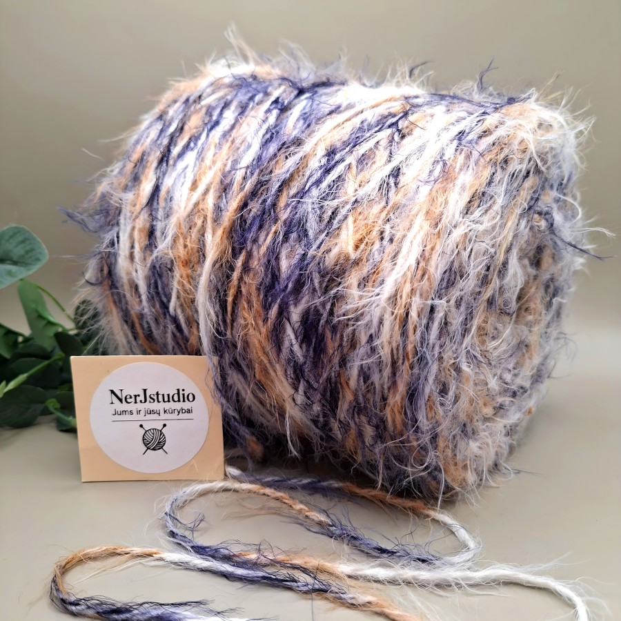 Tekstūriniai siūlai „žolytė“ su merino vilna ir alpaka – melanžiniai (100 g)